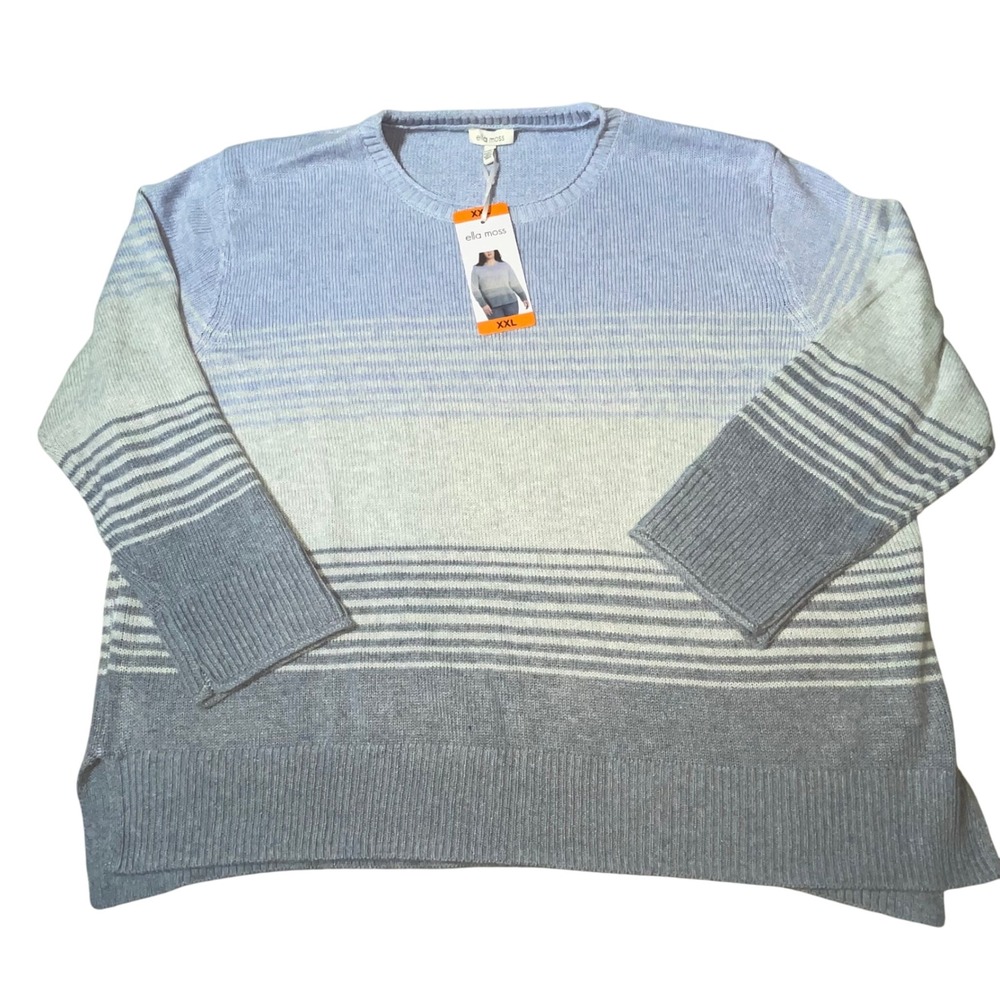 Ella Moss Womens XXL‎ Blue Stripe Ombre Knit Sweater Pullover Long Sleeve